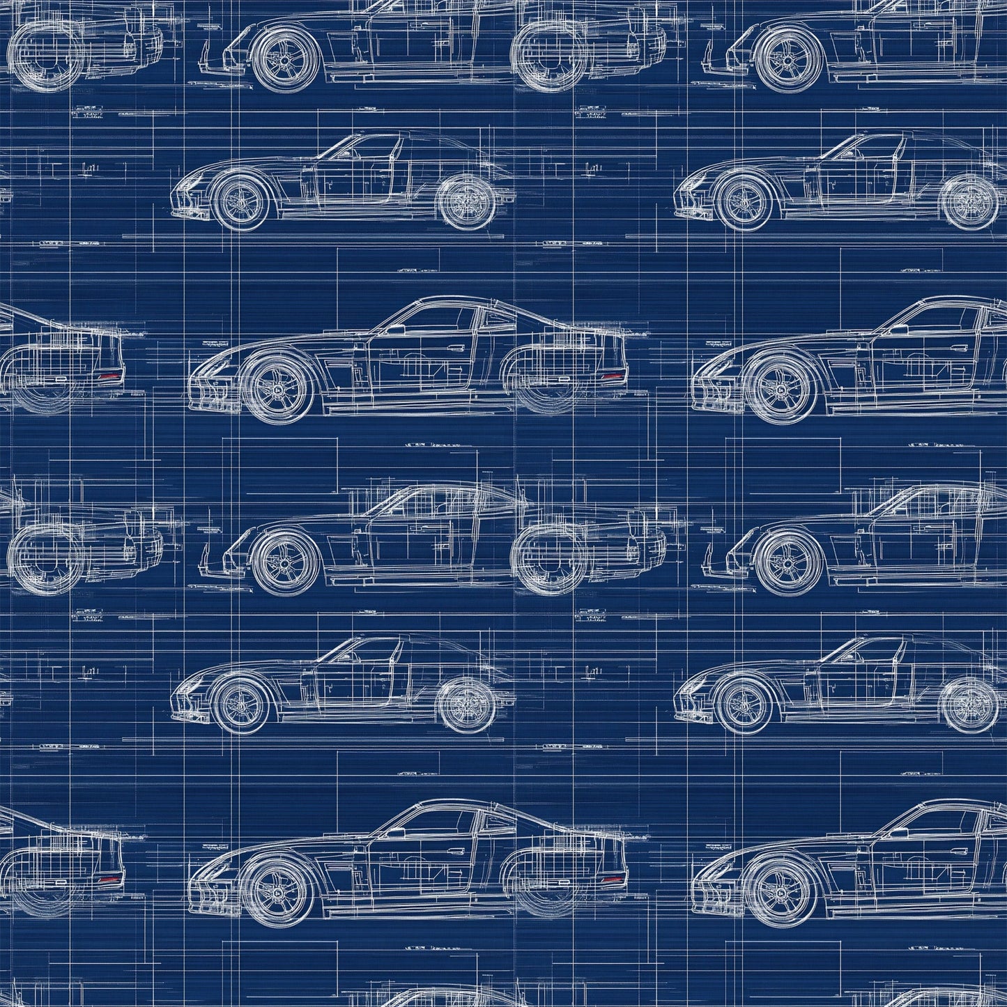 Vintage Car Blueprint Pattern 6 Quilting Cotton Fabric