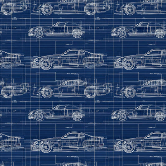 Vintage Car Blueprint Pattern 6 Quilting Cotton Fabric