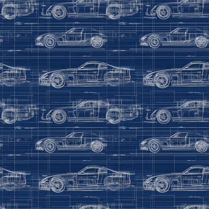 Vintage Car Blueprint Pattern 6 Quilting Cotton Fabric