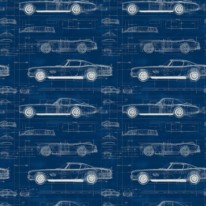 Vintage Car Blueprint Pattern 7 Quilting Cotton Fabric