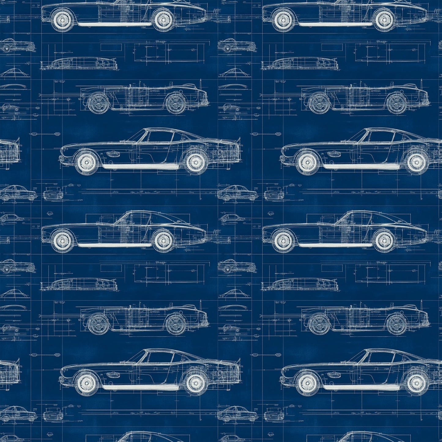 Vintage Car Blueprint Pattern 7 Quilting Cotton Fabric