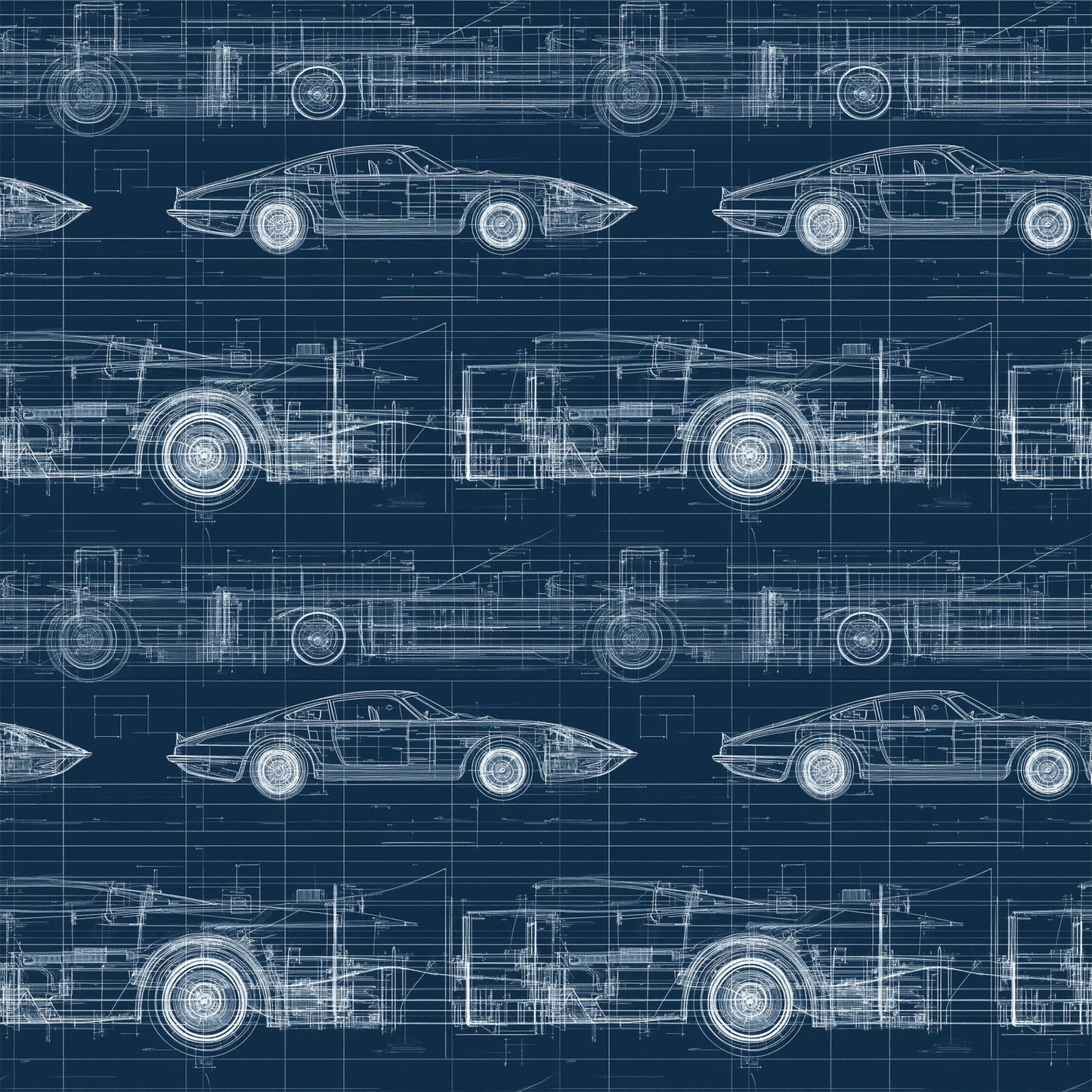 Vintage Car Blueprint Pattern 8 Quilting Cotton Fabric