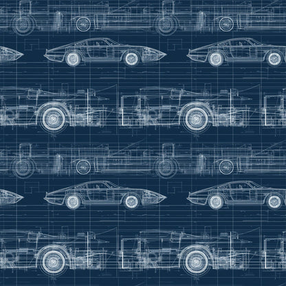 Vintage Car Blueprint Pattern 8 Quilting Cotton Fabric