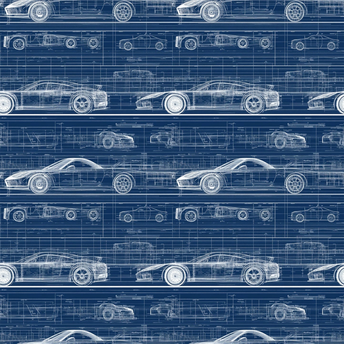 Vintage Car Blueprint Pattern 9 Quilting Cotton Fabric