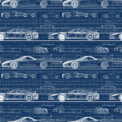 Vintage Car Blueprint Pattern 9 Quilting Cotton Fabric