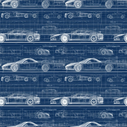 Vintage Car Blueprint Pattern 9 Quilting Cotton Fabric