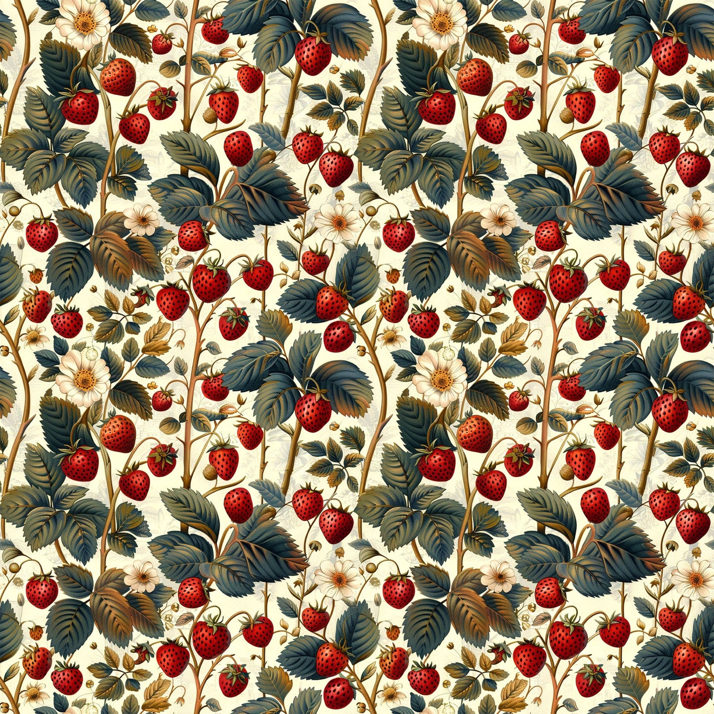 Vintage Strawberries Pattern 1 Quilting Cotton Fabric