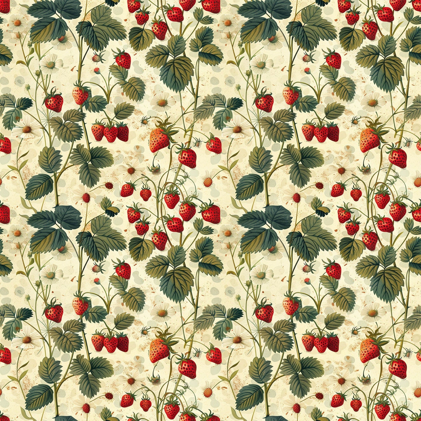 Vintage Strawberries Pattern 2 Quilting Cotton Fabric