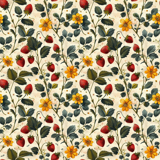 Vintage Strawberries Pattern 3 Quilting Cotton Fabric