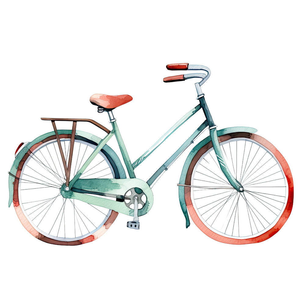 Watercolor Bicycle Fabric Panel featuring a detailed vintage bicycle illustration in soft pastel colors, printed on premium cotton.
