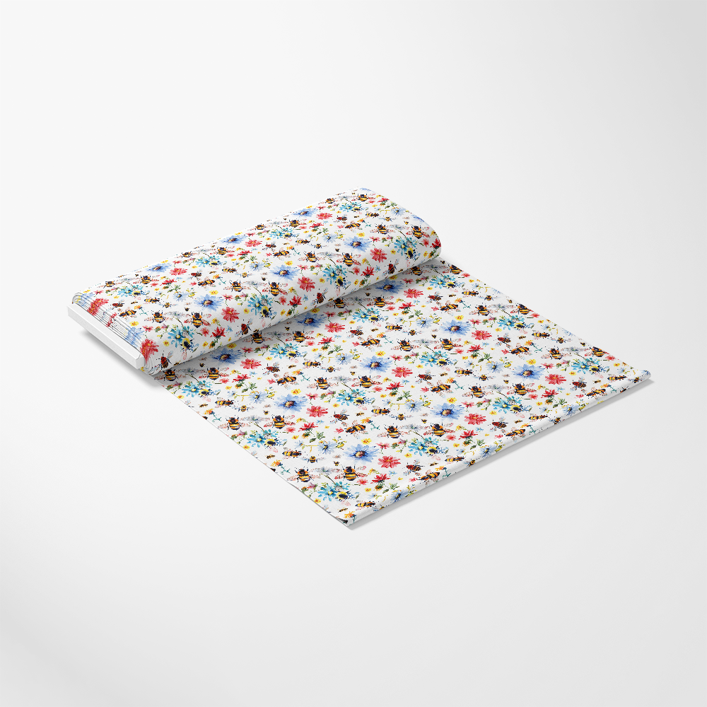 Watercolor Cute Bees and Flowers Pattern 13 Quilting Cotton Fabric