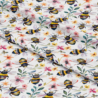 Watercolor Cute Bees and Flowers Pattern 14 Quilting Cotton Fabric
