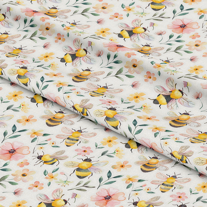 Watercolor Cute Bees and Flowers Pattern 16 Quilting Cotton Fabric