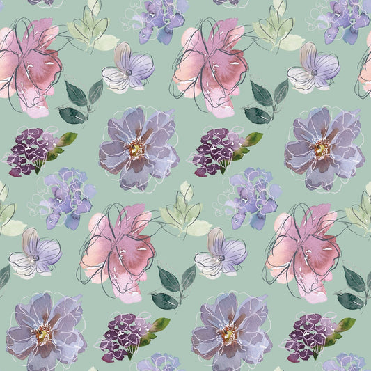 Watercolor Floral Art Pattern 4 Quilting Cotton Fabric