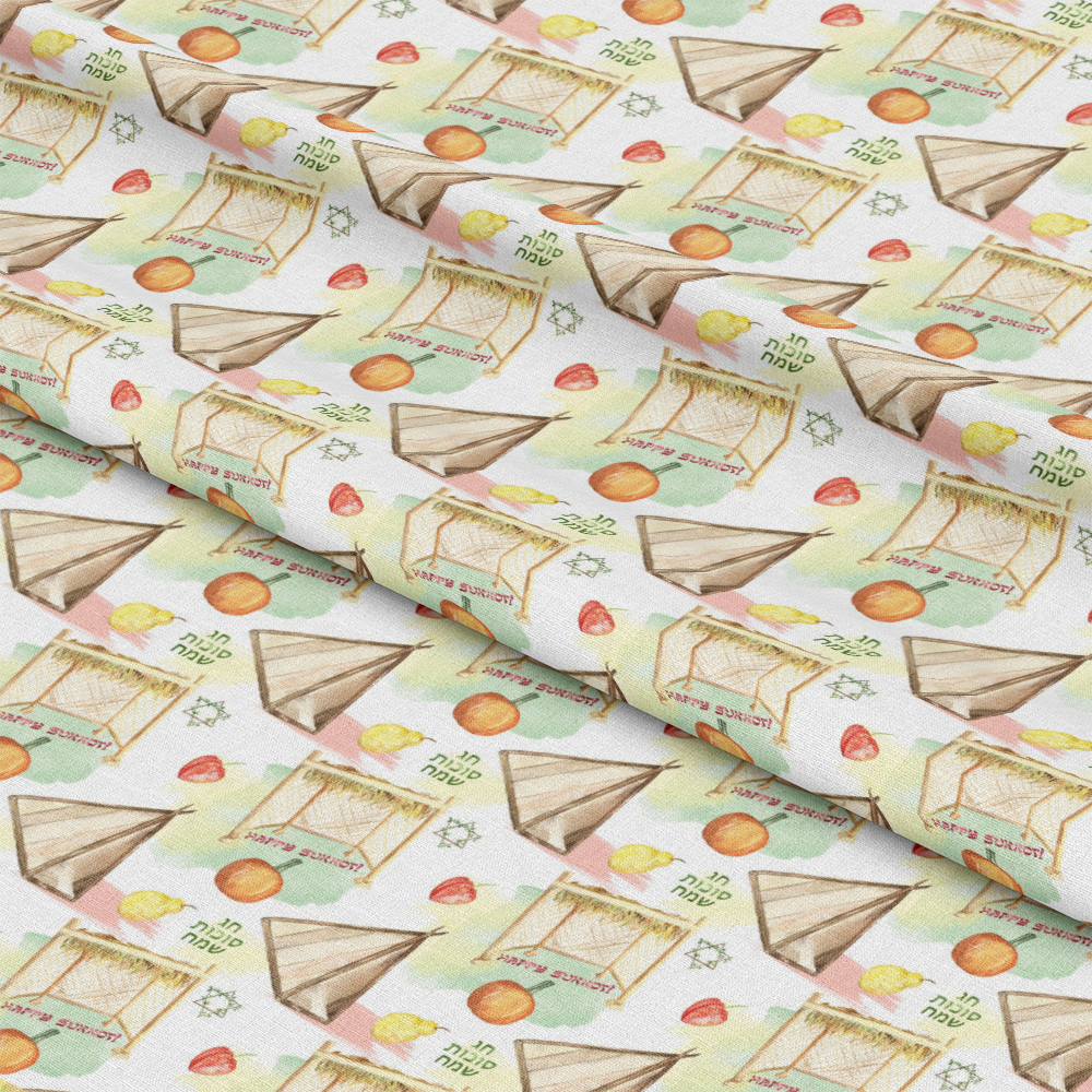 Watercolor Happy Sukkot Pattern 11 Quilting Cotton Fabric