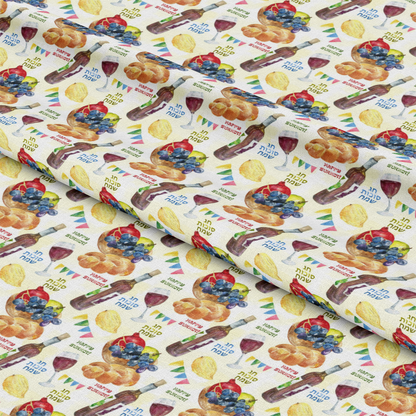 Watercolor Happy Sukkot Pattern 15 Quilting Cotton Fabric