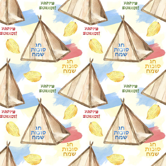 Watercolor Happy Sukkot Pattern 16 Quilting Cotton Fabric