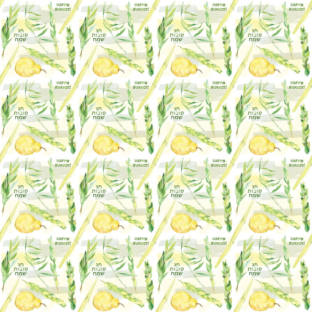 Watercolor Happy Sukkot Pattern 2 Quilting Cotton Fabric