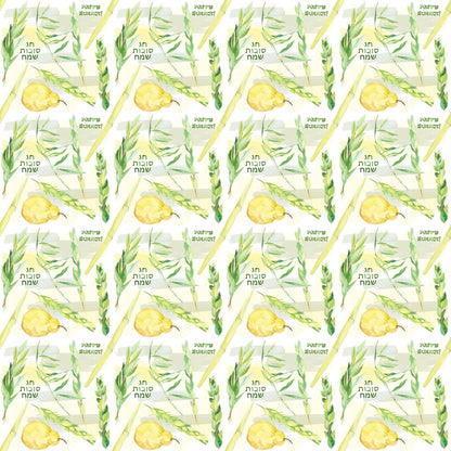 Watercolor Happy Sukkot Pattern 2 Quilting Cotton Fabric