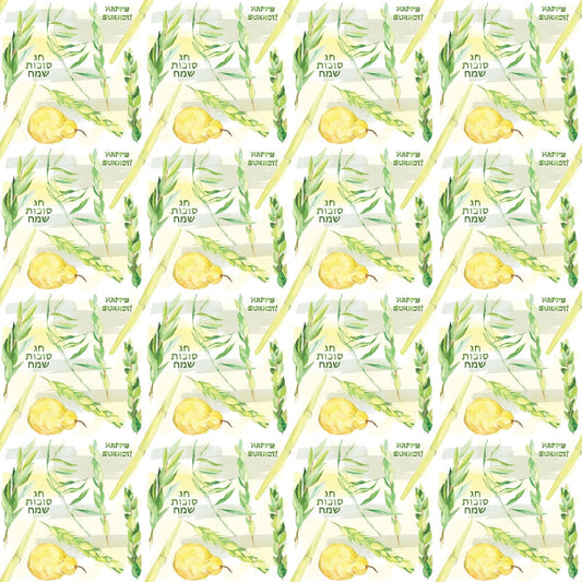 Watercolor Happy Sukkot Pattern 2 Quilting Cotton Fabric