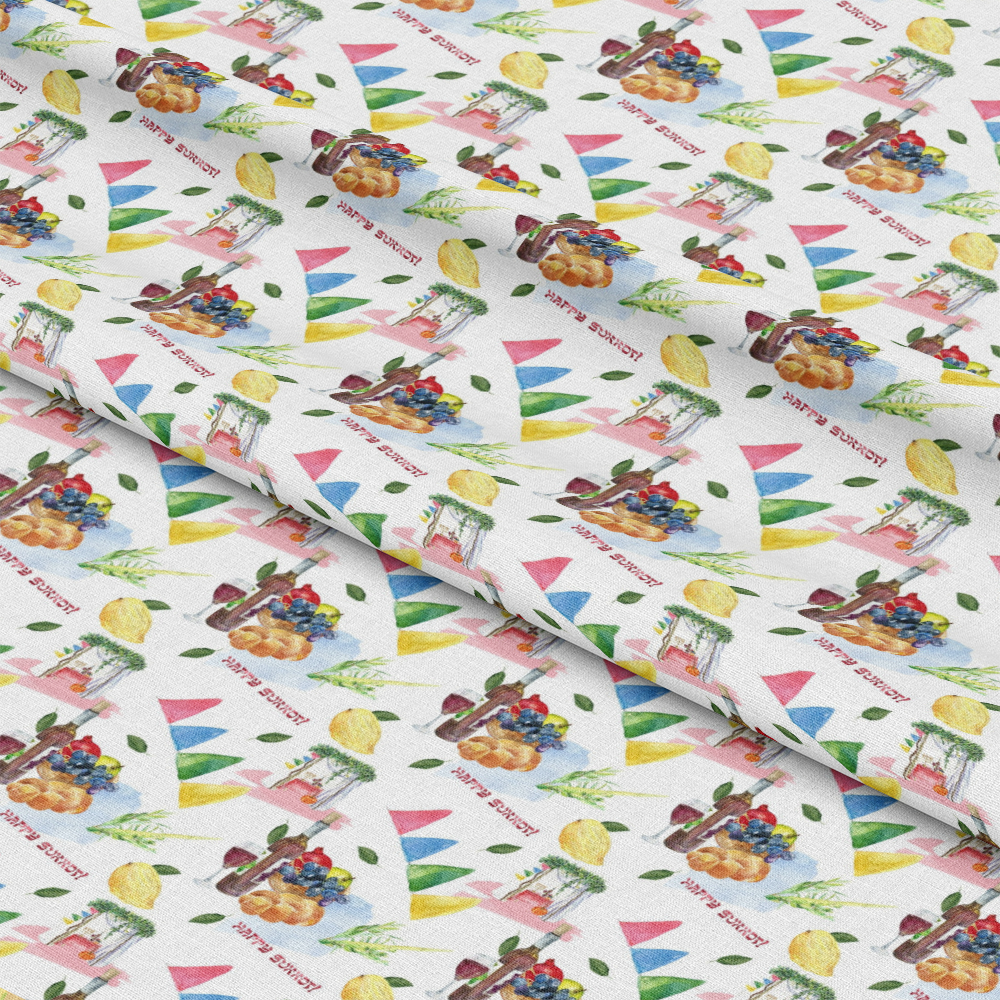 Watercolor Happy Sukkot Pattern 3 Quilting Cotton Fabric