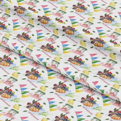 Watercolor Happy Sukkot Pattern 3 Quilting Cotton Fabric