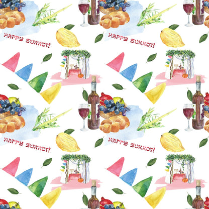 Watercolor Happy Sukkot Pattern 3 Quilting Cotton Fabric
