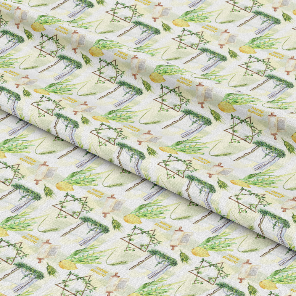 Watercolor Happy Sukkot Pattern 4 Quilting Cotton Fabric