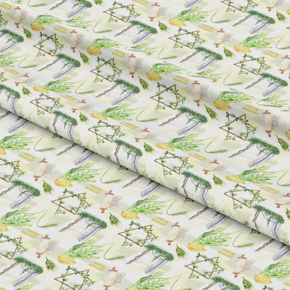 Watercolor Happy Sukkot Pattern 4 Quilting Cotton Fabric