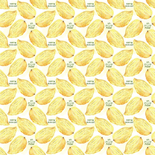 Watercolor Happy Sukkot Pattern 6 Quilting Cotton Fabric