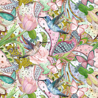 Watercolor HummingBirds Pattern Minky Fabric