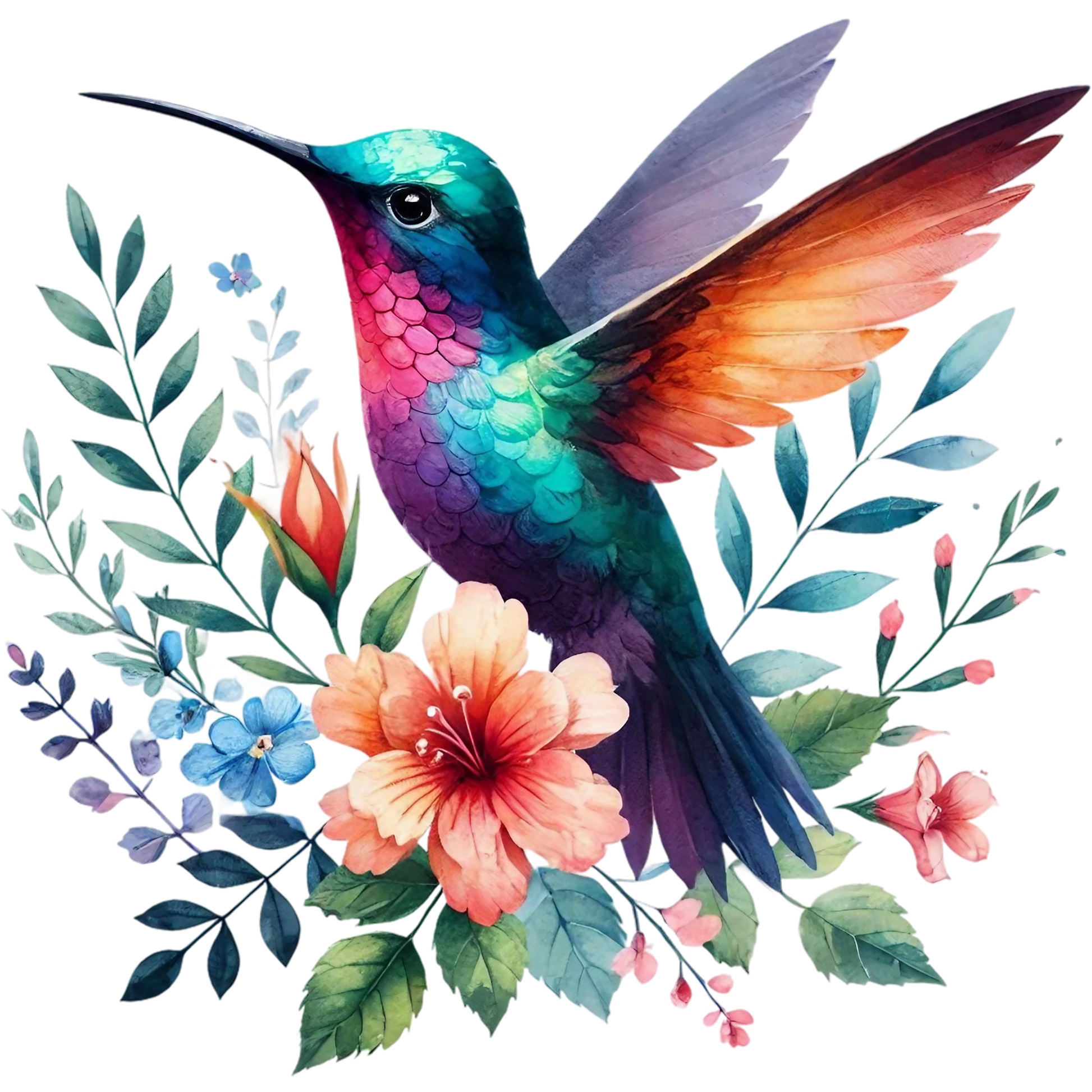 Watercolor Hummingbird Floral Fabric Panel 36 featuring vibrant bird and colorful flowers printed on premium quilting cotton.