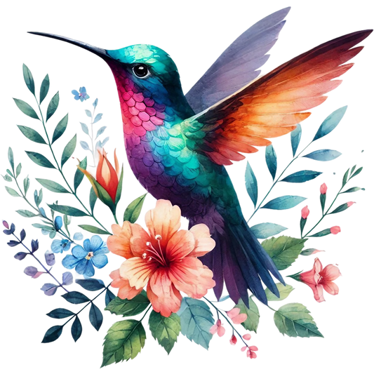 Watercolor Hummingbird Floral Fabric Panel 36 featuring vibrant bird and colorful flowers printed on premium quilting cotton.