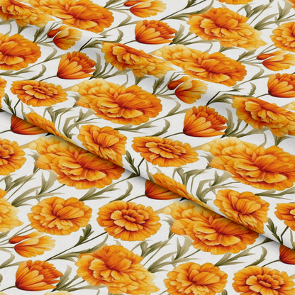 Watercolor Marigold Flower Pattern 10 Quilting Cotton Fabric