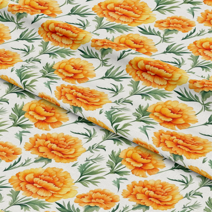 Watercolor Marigold Flower Pattern 11 Quilting Cotton Fabric