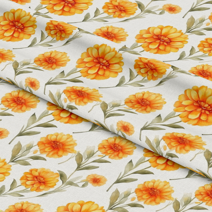 Watercolor Marigold Flower Pattern 12 Quilting Cotton Fabric