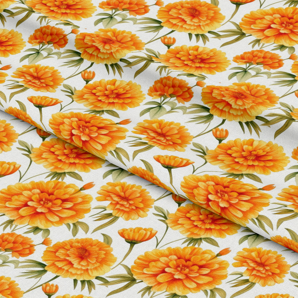 Watercolor Marigold Flower Pattern 1 Quilting Cotton Fabric