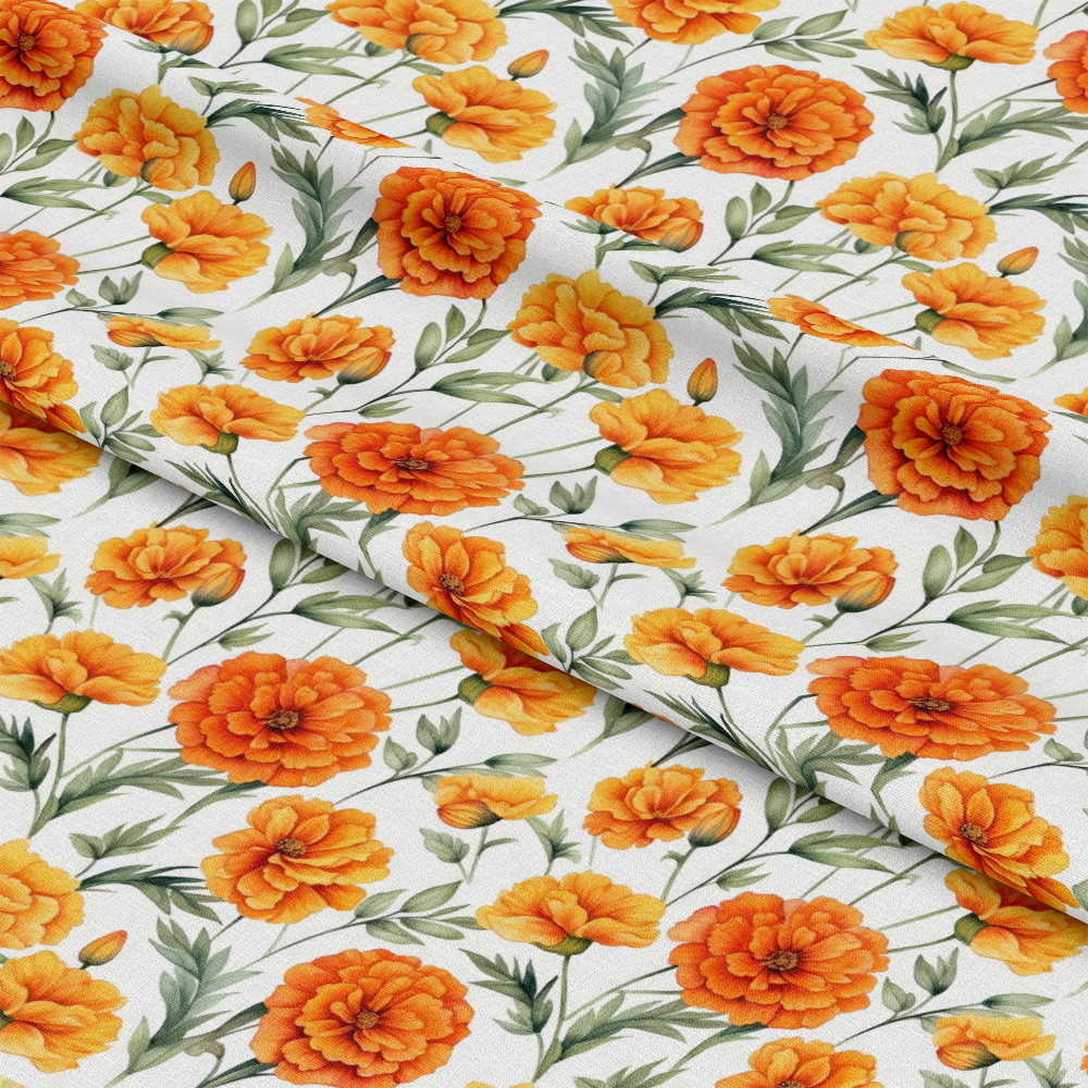 Watercolor Marigold Flower Pattern 2 Quilting Cotton Fabric