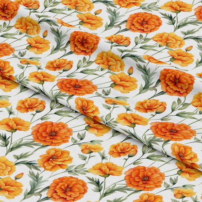 Watercolor Marigold Flower Pattern 2 Quilting Cotton Fabric