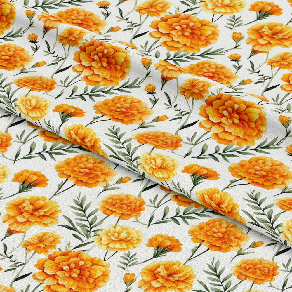 Watercolor Marigold Flower Pattern 3 Quilting Cotton Fabric