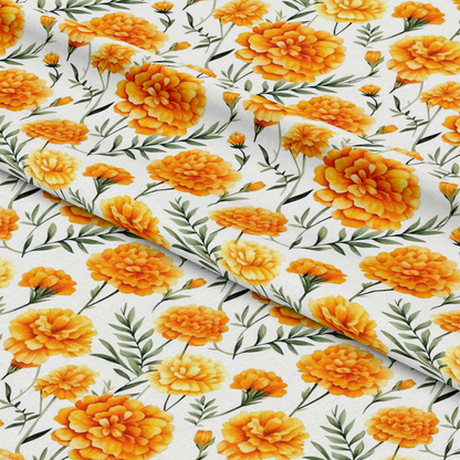 Watercolor Marigold Flower Pattern 3 Quilting Cotton Fabric