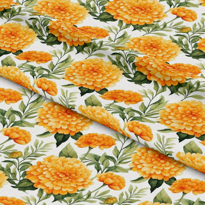 Watercolor Marigold Flower Pattern 4 Quilting Cotton Fabric