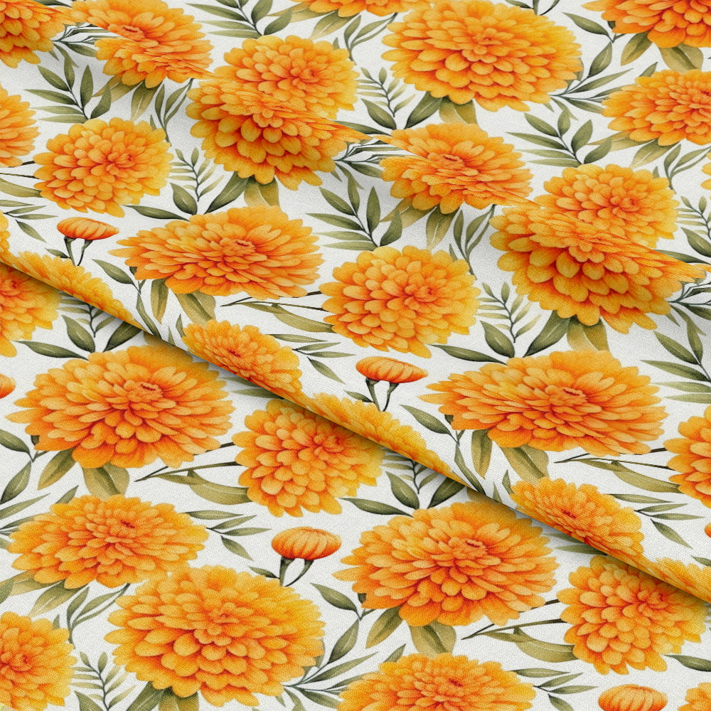 Watercolor Marigold Flower Pattern 5 Quilting Cotton Fabric