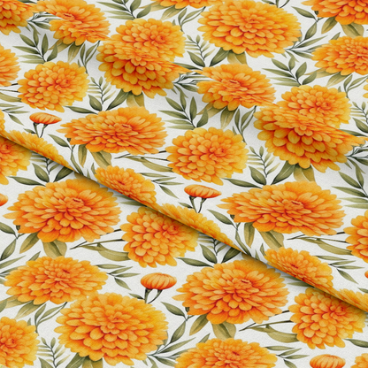 Watercolor Marigold Flower Pattern 5 Quilting Cotton Fabric