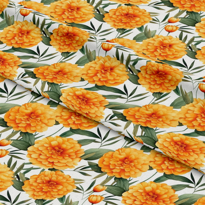 Watercolor Marigold Flower Pattern 6 Quilting Cotton Fabric