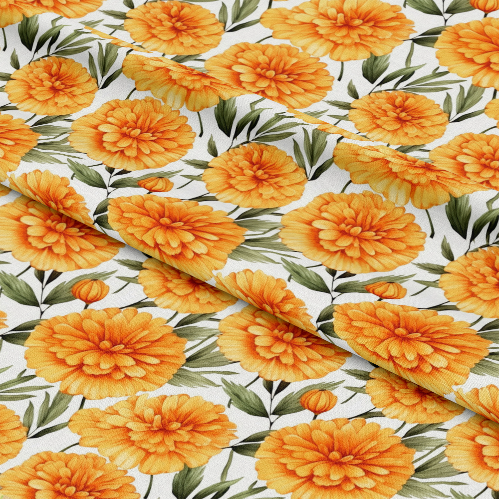Watercolor Marigold Flower Pattern 7 Quilting Cotton Fabric