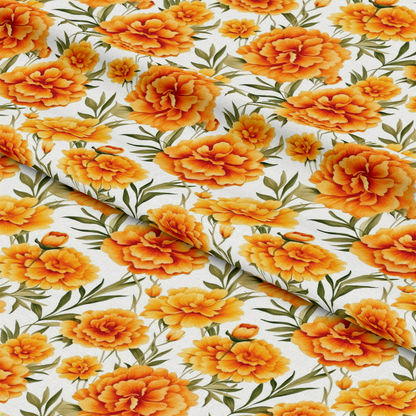 Watercolor Marigold Flower Pattern 8 Quilting Cotton Fabric