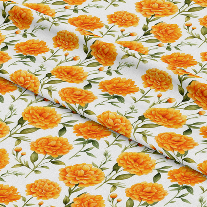 Watercolor Marigold Flower Pattern 9 Quilting Cotton Fabric