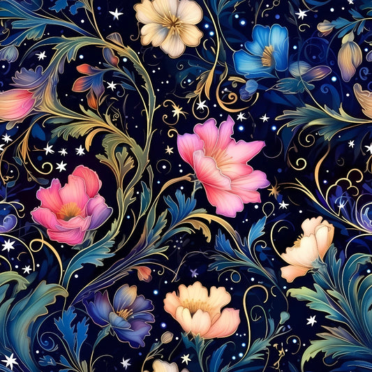 Watercolor Night Nouveau Pattern 7 Quilting Cotton Fabric