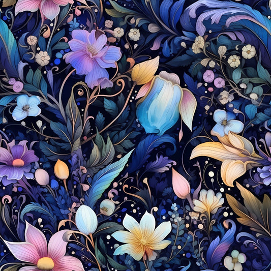 Watercolor Night Nouveau Pattern 8 Quilting Cotton Fabric